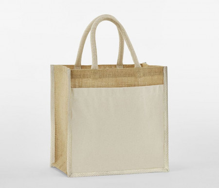 COTTON POCKET NATURAL STARCHED JUTE MIDI TOTE